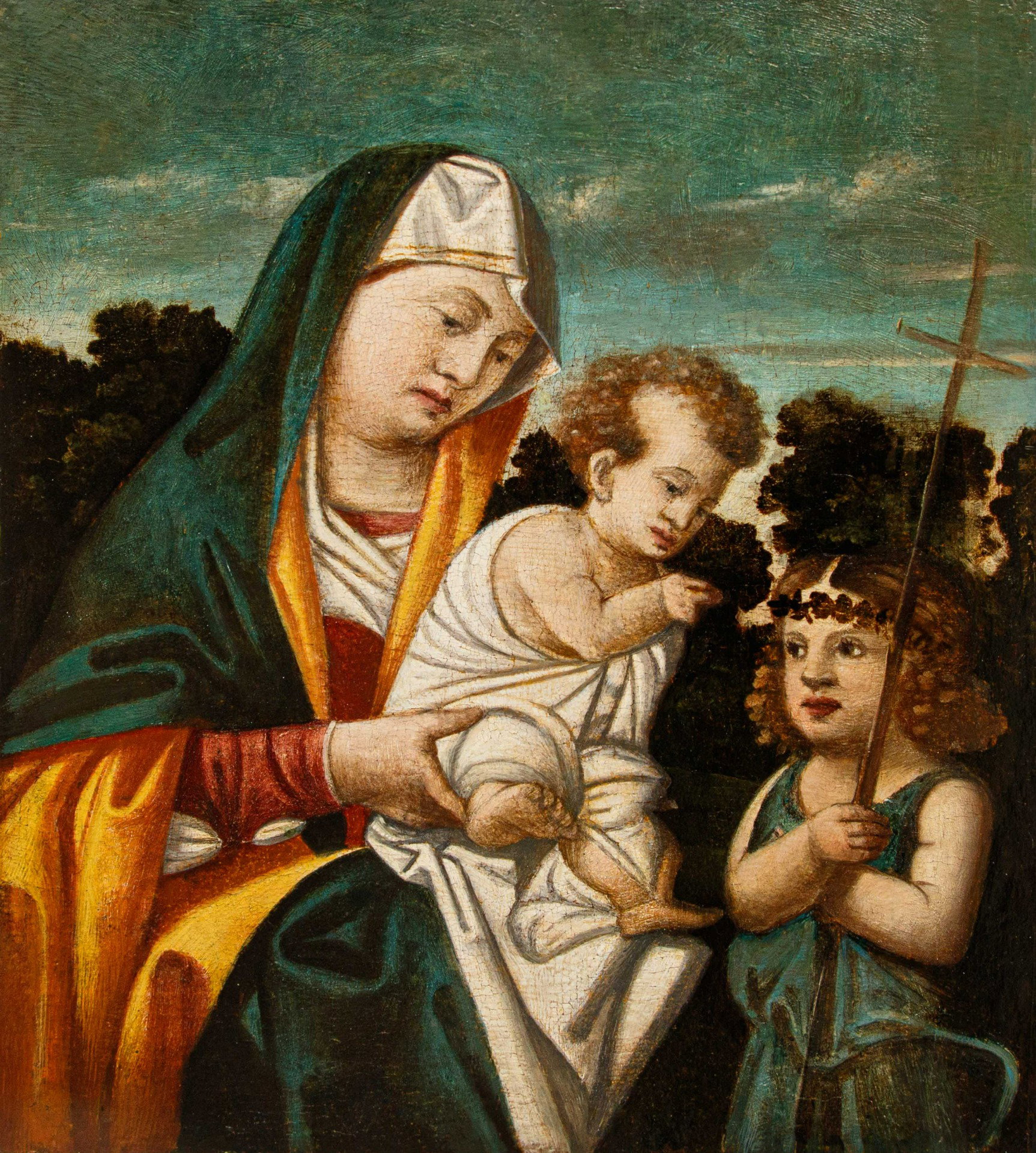 Francesco Di Bernardo De’ Vecchi, also known as Rizzo Da Santacroce, workshop of, Madonna and Child with the young Saint John the Baptist